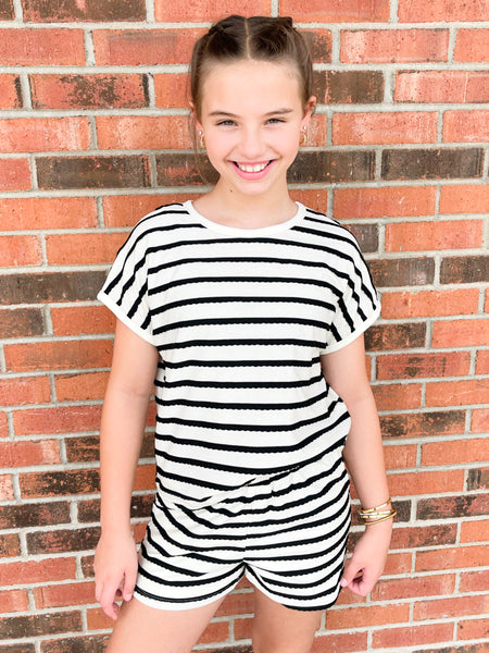 Textured Stripe Knit Set | Black