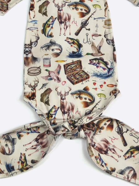 Hunt & Fish Baby Knotted Gown w/ Hat