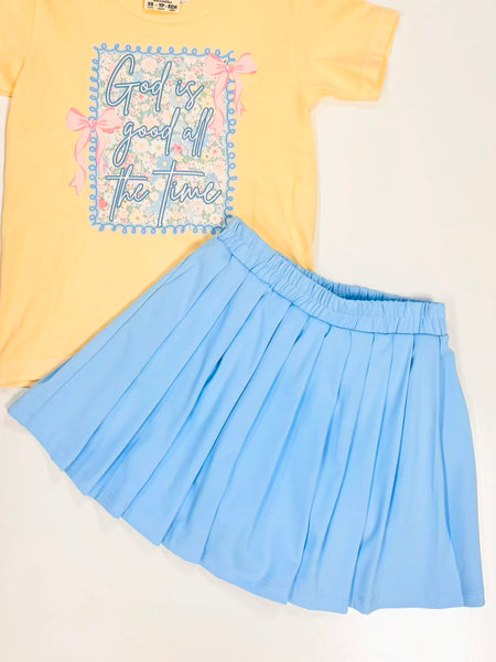 Pleated Scuba Tennis Skirt | Light Blue
