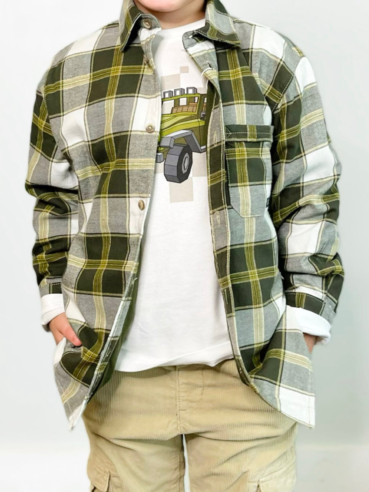 Plaid Lined Overshirt | Moss