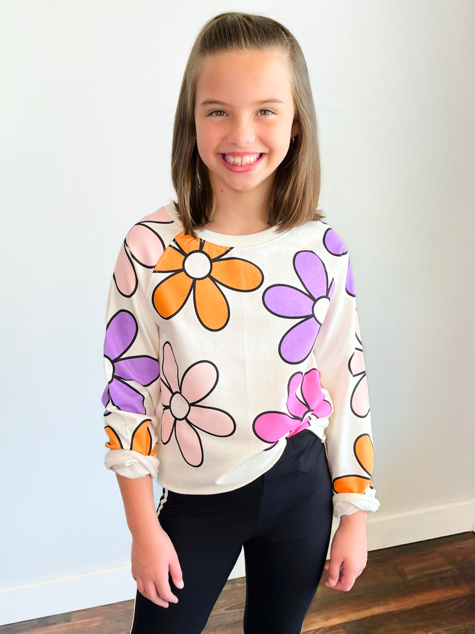 All Over Retro Flower Print Sweatshirt | Gardenia