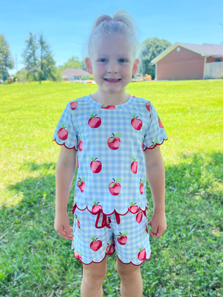 Scallop Hem Short Set | Apple Plaid