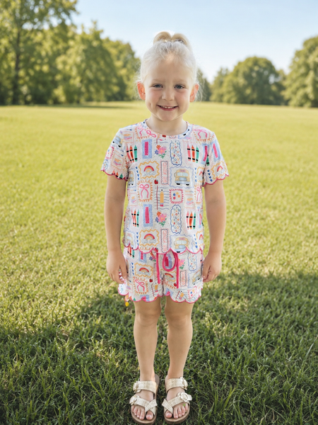 Scallop Hem Short Set | Back to School Print