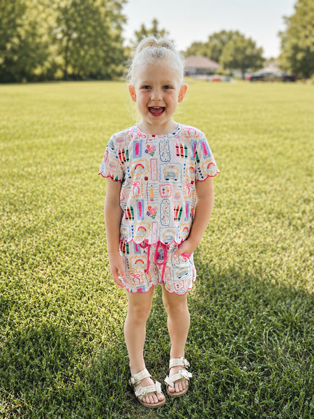 Scallop Hem Short Set | Back to School Print