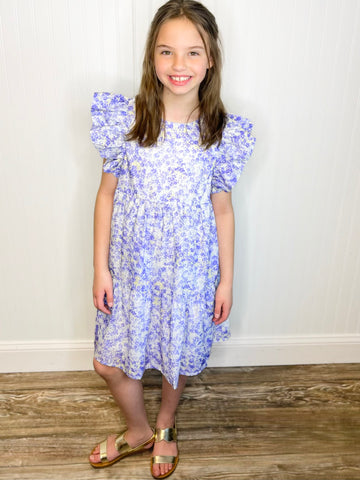 Ditsy Floral Exaggerated Ruffle Sleeve Dress | Lavender