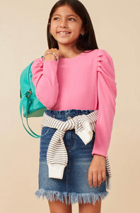 Pleated Puff Sleeve Top | Pink