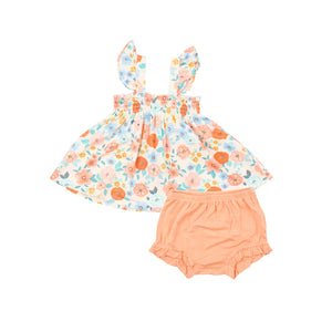 Ruffle Strap Smocked Top & Diaper Cover | Flower Cart