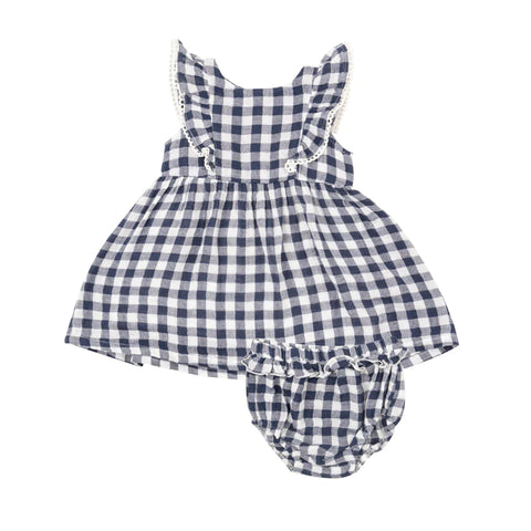 Ruffle Dress + Diaper Cover | Gingham Navy