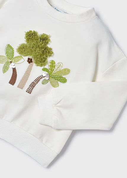 Palm Tree Embroidered Pullover| Off White