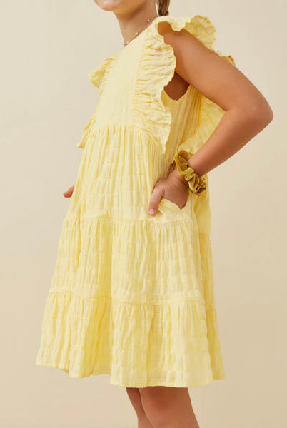 Shadowed Texture Exaggerated Ruffle Dress | Lemon