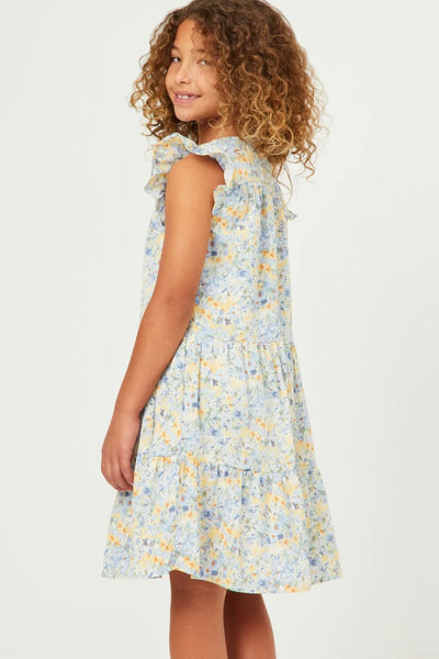 Delicate Floral Ruffle Tiered Dress | Blue
