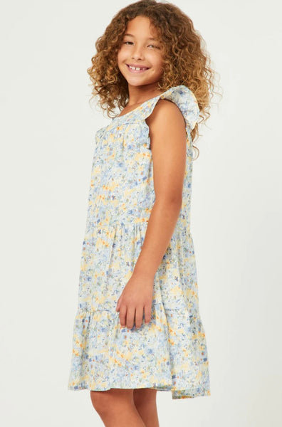 Delicate Floral Ruffle Tiered Dress | Blue