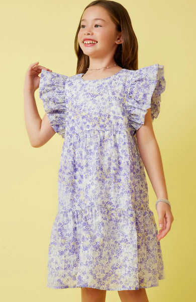 Ditsy Floral Exaggerated Ruffle Sleeve Dress | Lavender