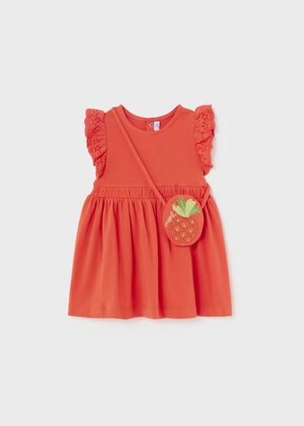 Flutter Sleeve Dress w/ Pineapple Embroidered Handbag | Tangerine
