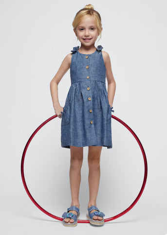Linen Button Front Dress | Denim Blue