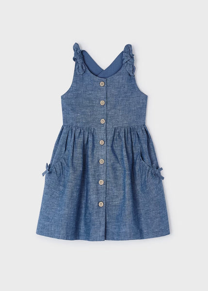 Linen Button Front Dress | Denim Blue