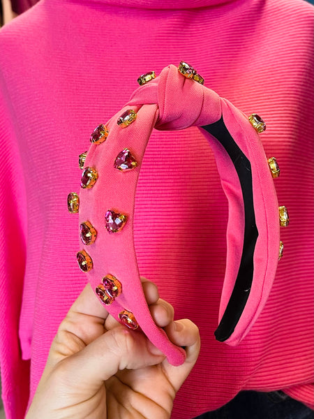 Heart Shaped Rhinestone Headband | Pink