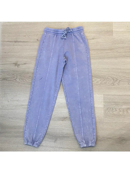 Solid Washed Tween Active Pants-Lavender