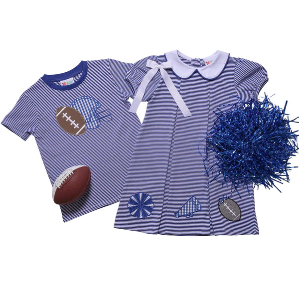 Game Day Football Applique Tee | Royal Blue & White Stripe