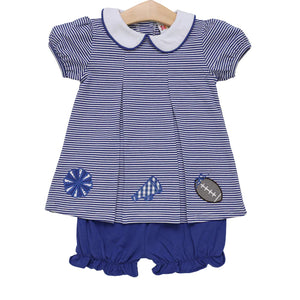 Game Day Pleated Bloomer Set | Royal Blue & White Stripe