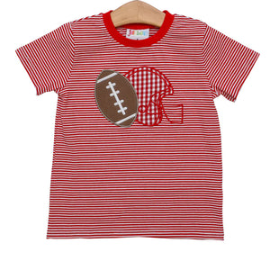 Game Day Football Applique Tee | Red & White Stripe