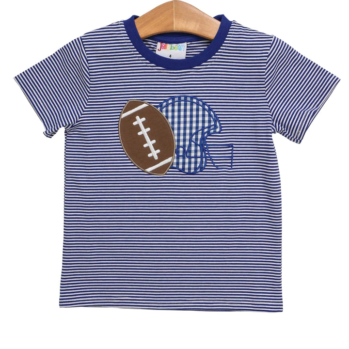 Game Day Football Applique Tee | Royal Blue & White Stripe