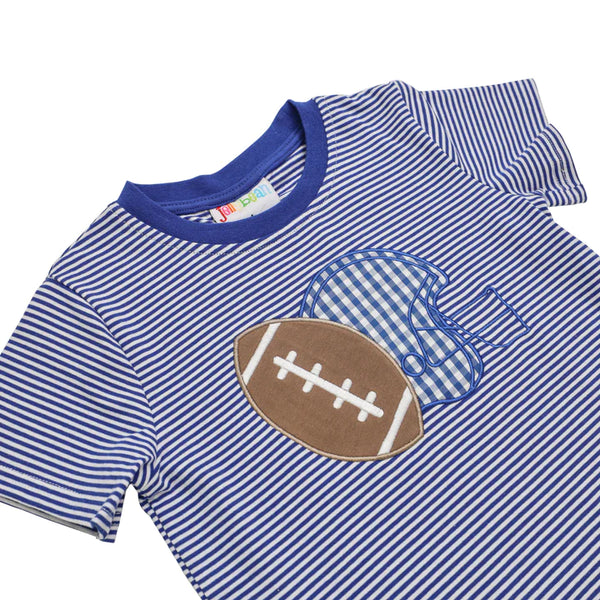 Game Day Football Applique Tee | Royal Blue & White Stripe