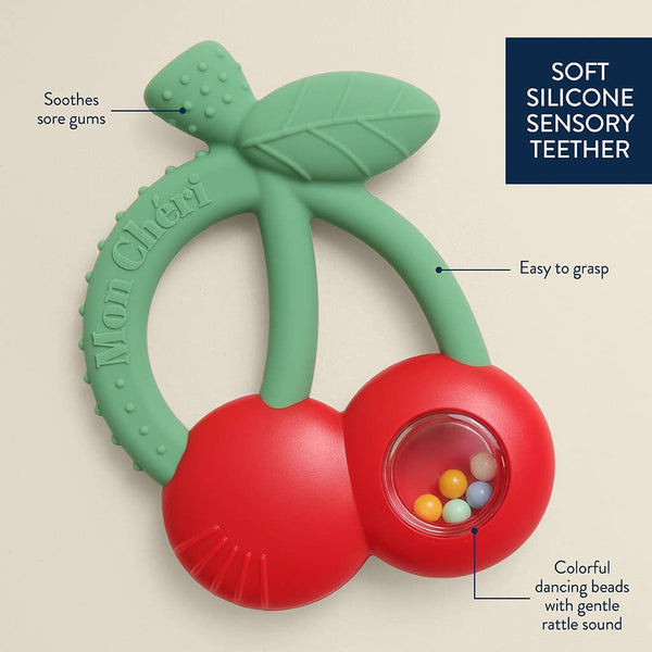 Bitzy Shake™ - Silicone Teether with Rattle | Cherries