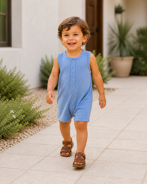 Ribbed Shortie Romper | Blue Speckle