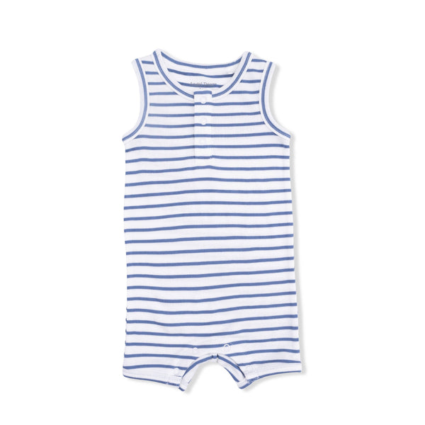 Henley Shortie Romper | Navy Stripe