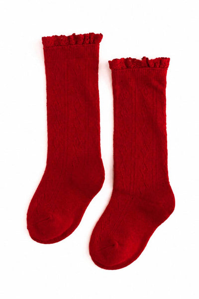 Fancy Lace Top Knee High Socks | Bright Red