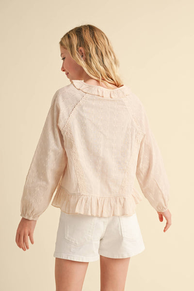 Lace Detail Ruffle Trim Top