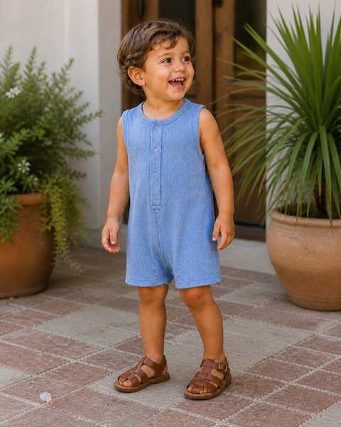 Ribbed Shortie Romper | Blue Speckle