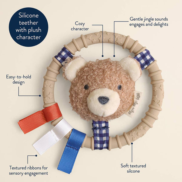 Itzy Ring Pal™ - Teething Ring with Plush Character | Taupe Bear