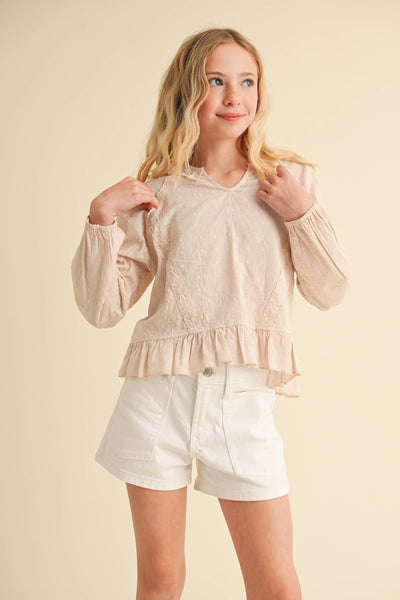 Lace Detail Ruffle Trim Top