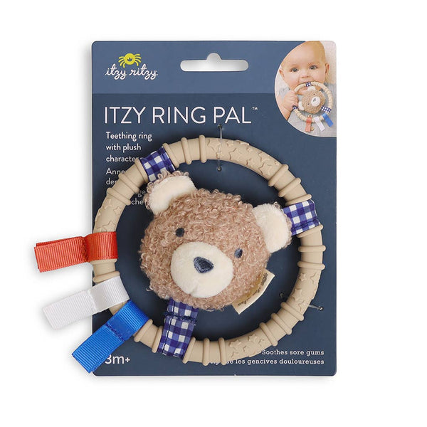 Itzy Ring Pal™ - Teething Ring with Plush Character | Taupe Bear