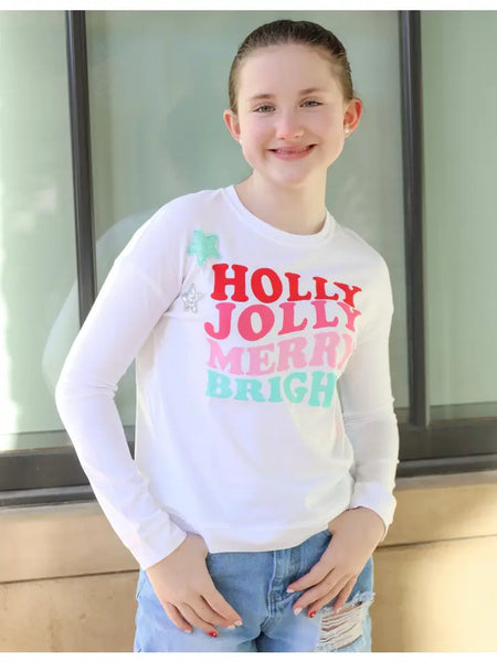 Holly Jolly Merry Bright Sequin Stars Tee