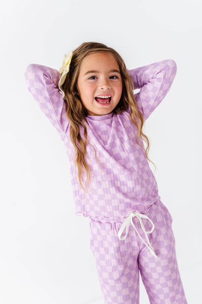 Ribbed Set | Preppy Purple Check