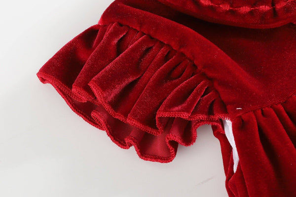 Velour Flutter Sleeve Ruffle Dress | Red