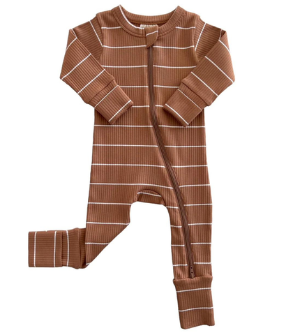 Organic Ribbed 2-Way Zip Romper | Saddle Stripe