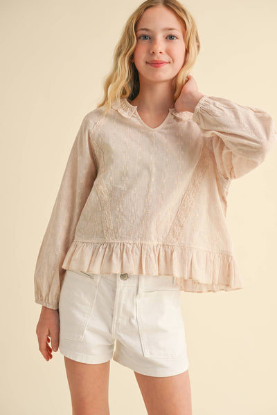 Lace Detail Ruffle Trim Top