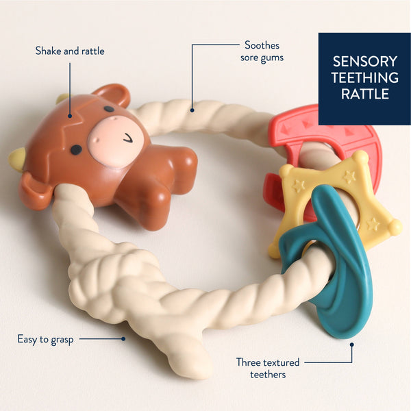 Ritzy Rattle™ Silicone Teether Rattles | Highland Cow