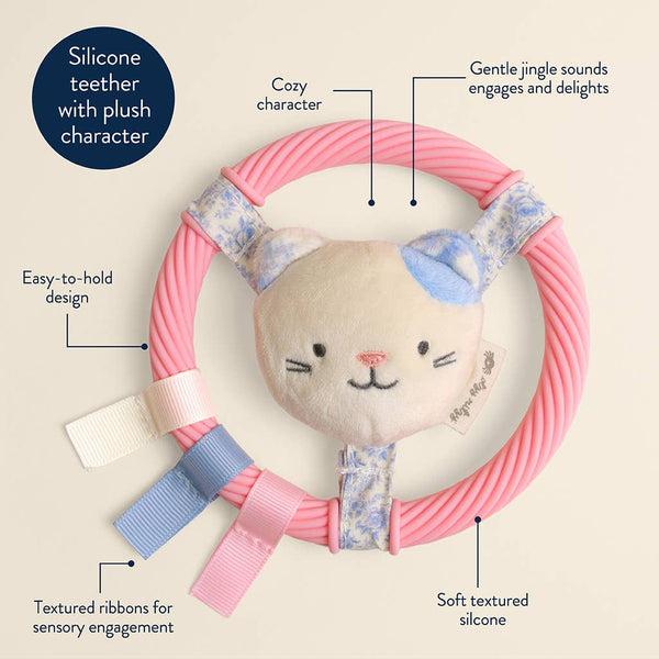 Itzy Ring Pal™ - Teething Ring with Plush Character | Pink Kitty