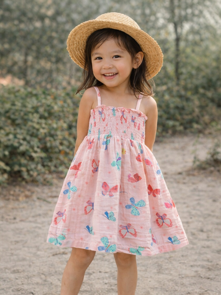 Muslin Smocked Tube Dress | Whimsical Butterflies