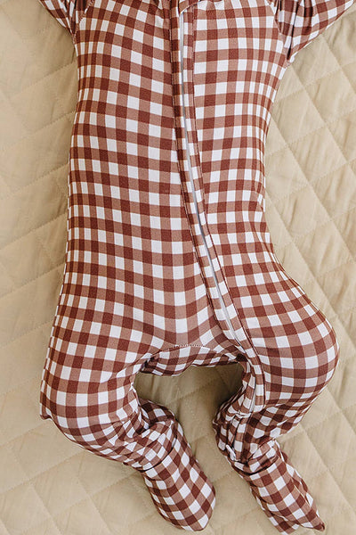 Bamboo Zip Romper | Chocolate Gingham