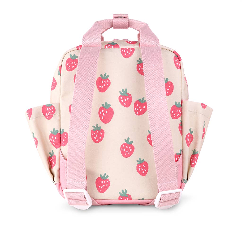 Strawberry Print Cream Backpack Cute Strawberries and Cream Pink Background  main image 2