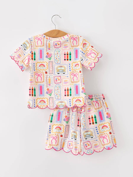 PREORDER ETA 7/31 | Scallop Hem Short Set | Back to School Print