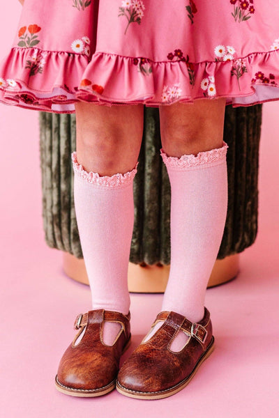 Lace Top Knee High Socks | Quartz Pink