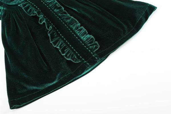 Velour Flutter Sleeve Ruffle Dress | Green