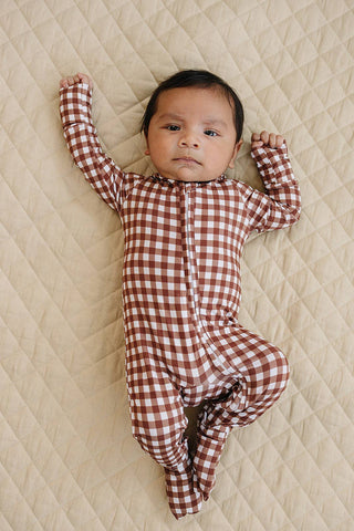 Bamboo Zip Romper | Chocolate Gingham
